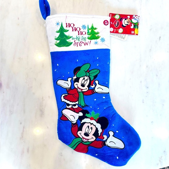 Mickey Mouse Bright Blue Mickey & Minnie Mouse Holiday Christmas Stocking NWT - Picture 1 of 5